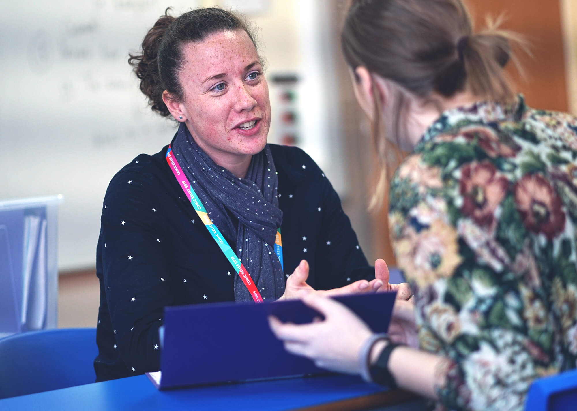 Secondary - teacher and teacher talking (NQT simulation)